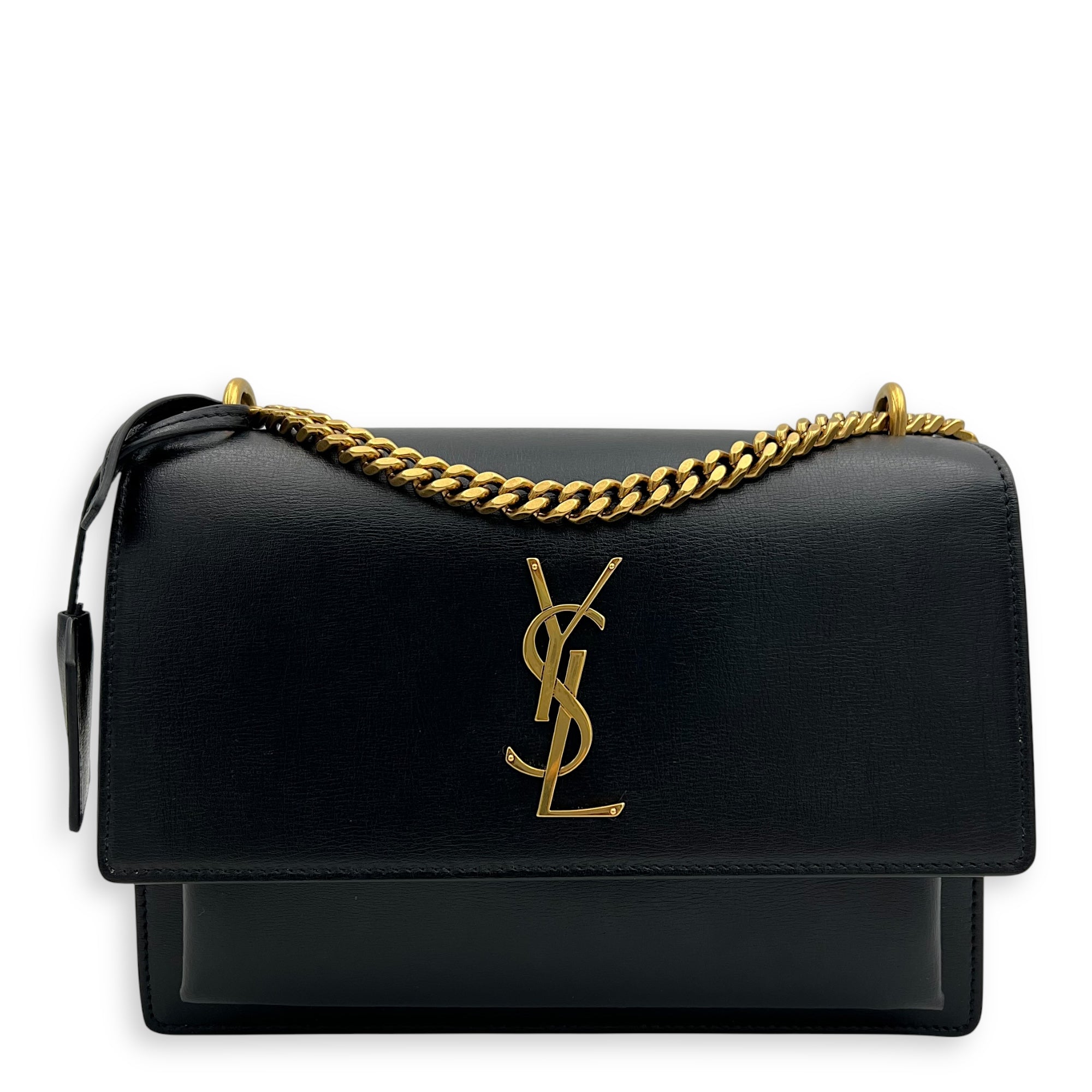 Saint Laurent Sunset Shoulder Bag Black in Calfskin, Gold hardware_1