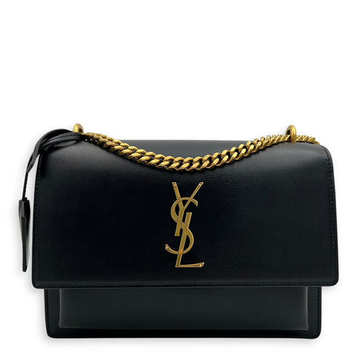 Saint Laurent Sunset Shoulder Bag Black in Calfskin, Gold hardware_1