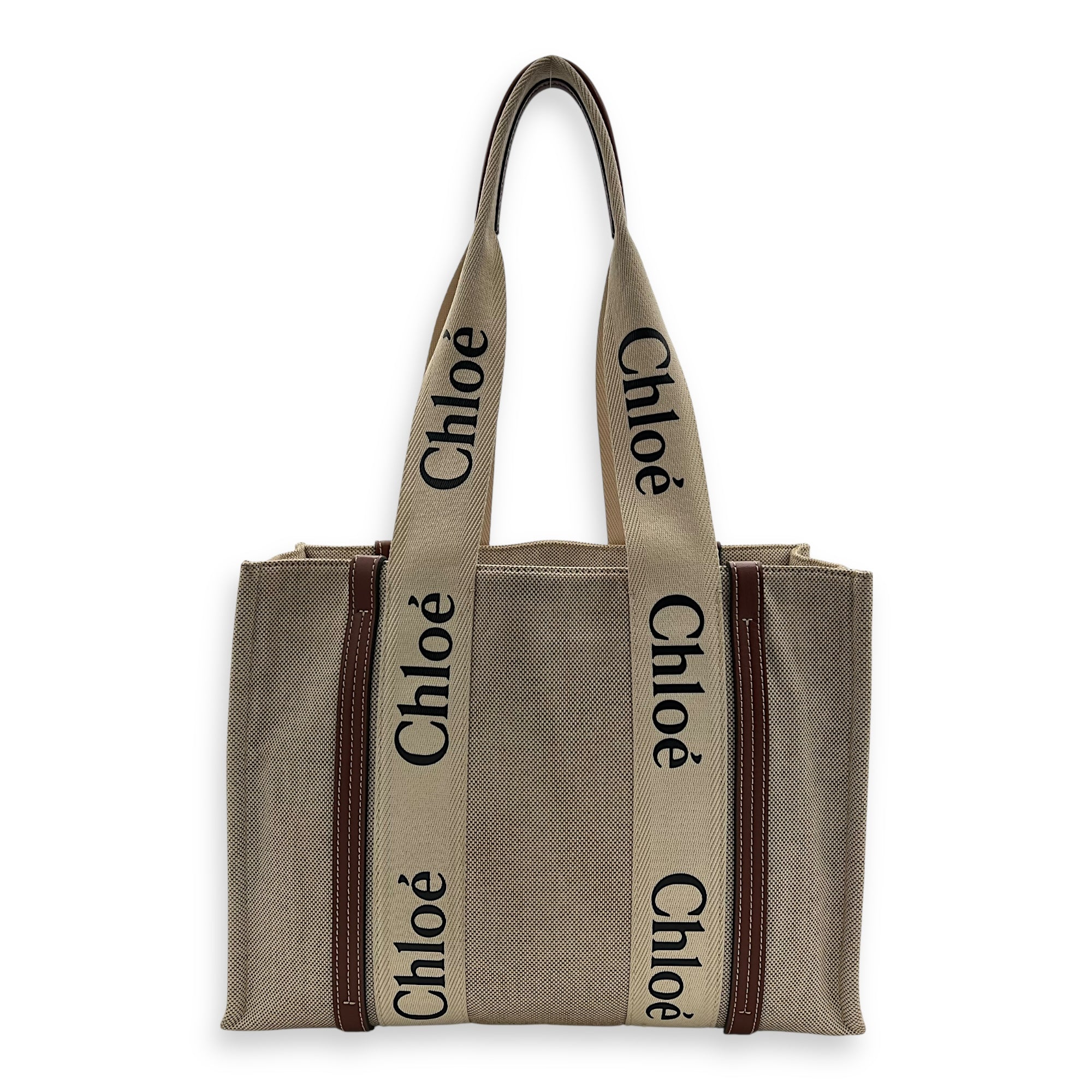 Chloé Woody Medium Beige Tote Bag in Canvas_1