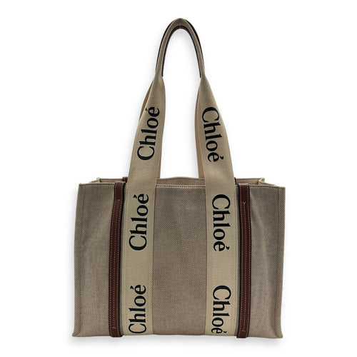 Chloé Woody Medium Beige Tote Bag in Canvas_1