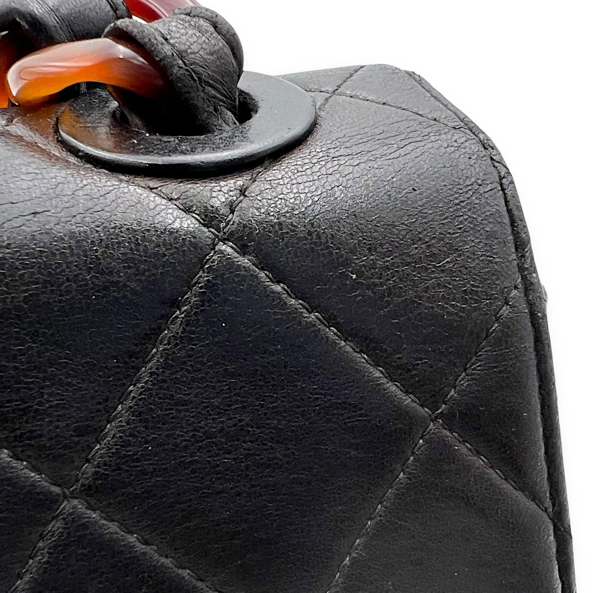 Chanel CC Quilted Tortoise Shell Shoulder Bag Black in Lambskin, tortoise shell hardware_9