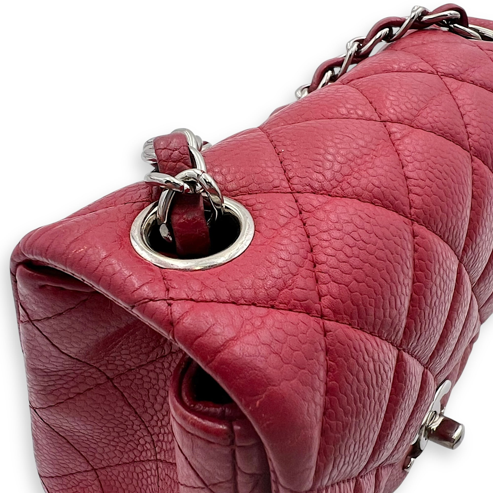 Chanel CC Mini Square Shoulder Bag Red in Caviar Leather, Silver hardware_9