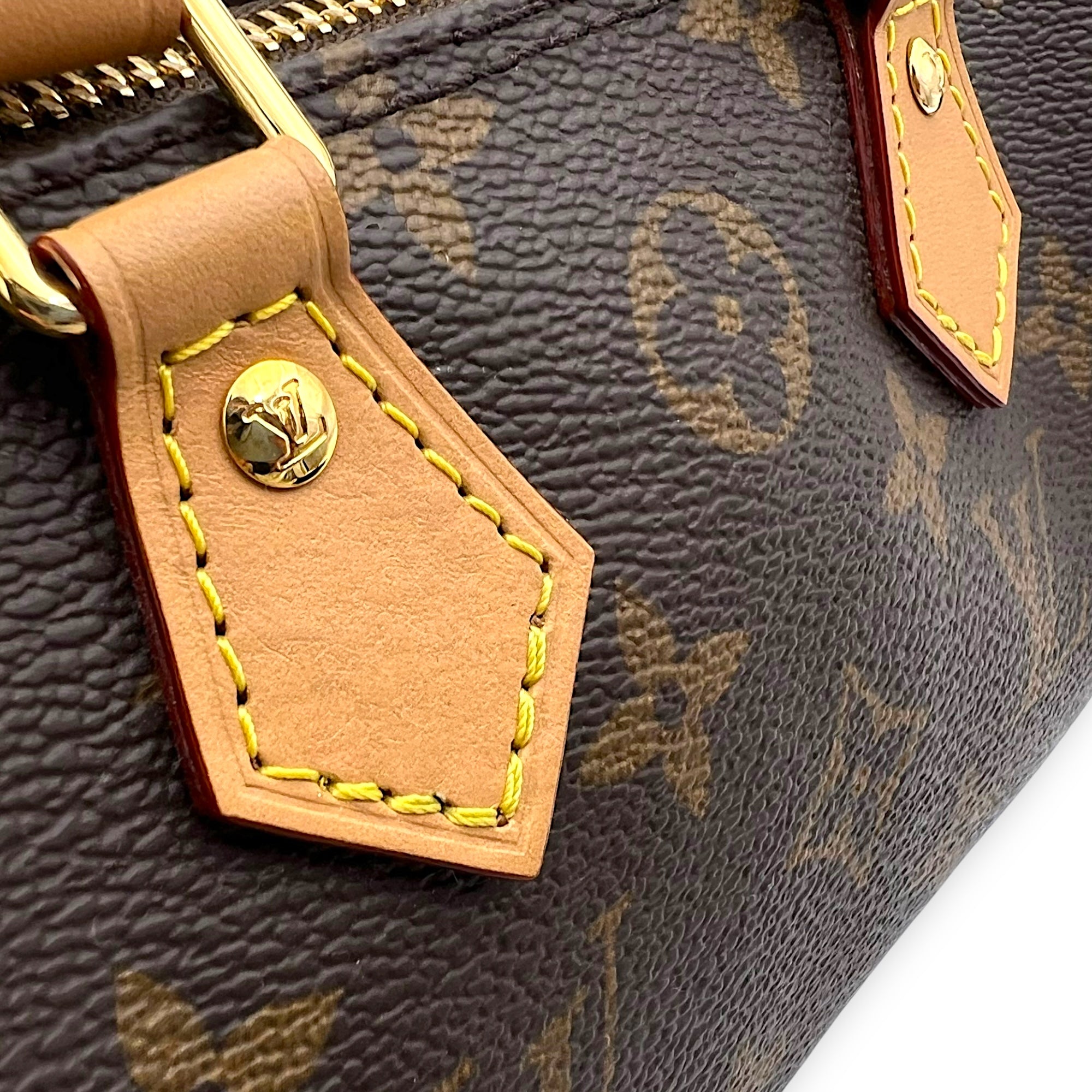 Louis Vuitton Speedy Top Handle Bag Nano Brown in Monogram Coated Canvas, Gold hardware_9