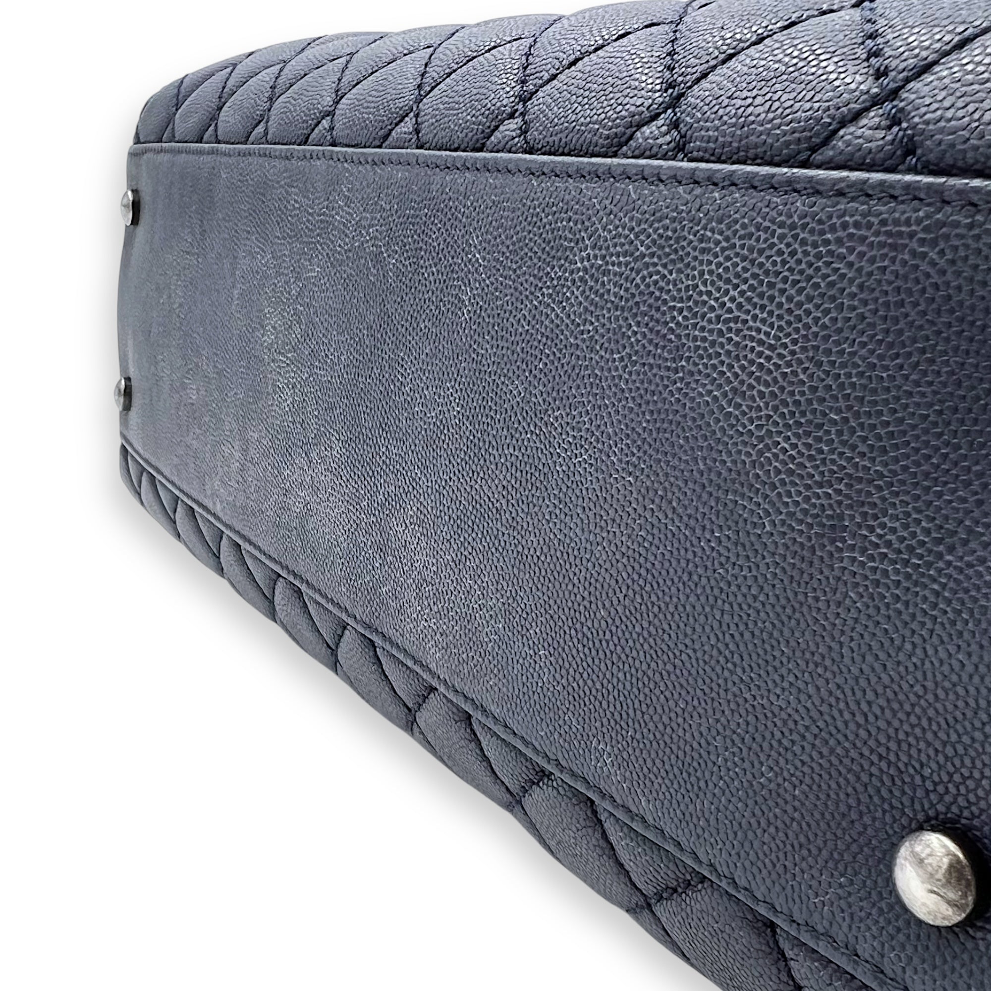 Chanel Coco Handle Quilted Top Handle Bag Blue in Caviar Leather, Silver hardware_9