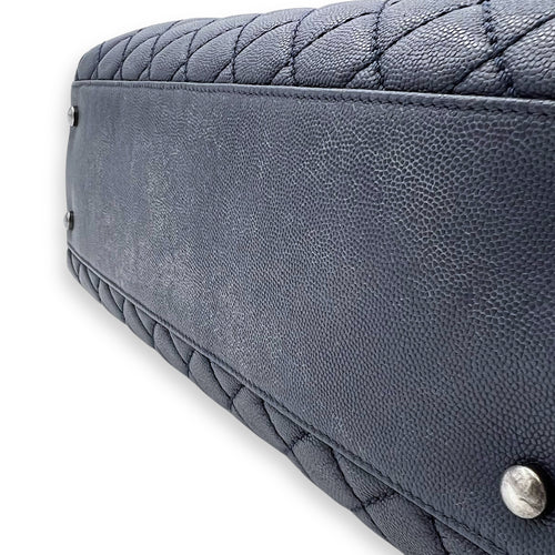Chanel Coco Handle Quilted Top Handle Bag Blue in Caviar Leather, Silver hardware_9