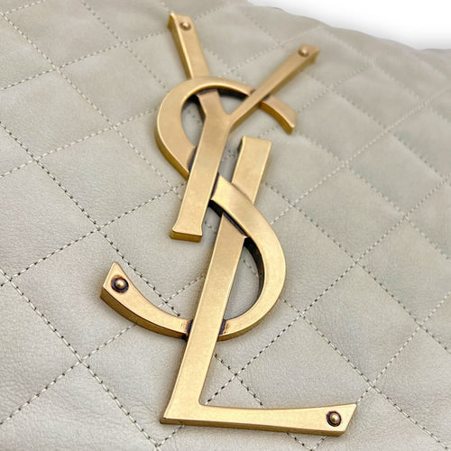 Saint Laurent ICare Tote Bag Beige in Nubuck suede, Gold hardware_9