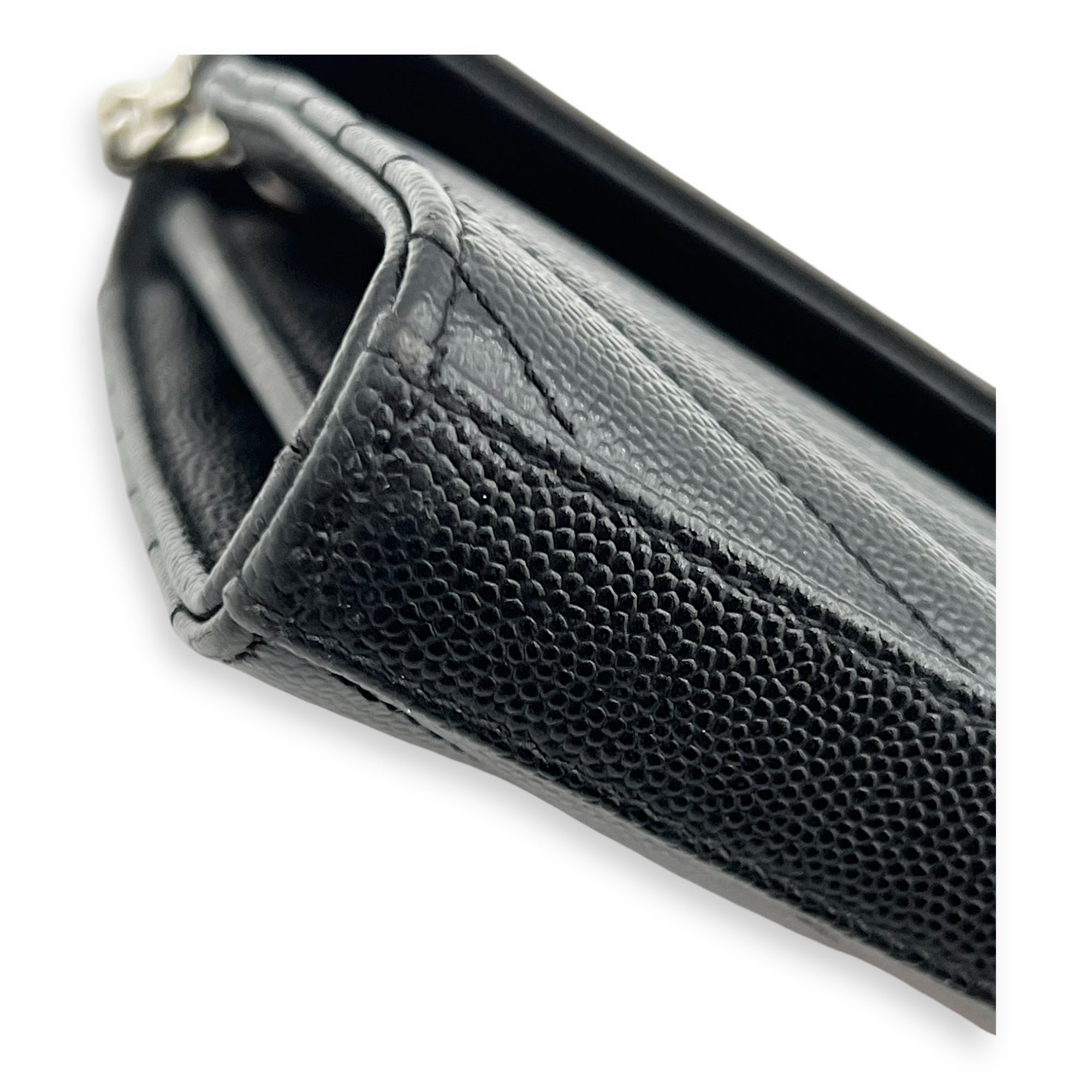 Saint Laurent Cassandre Wallet On Chain Black in Calfskin, Silver hardware_9