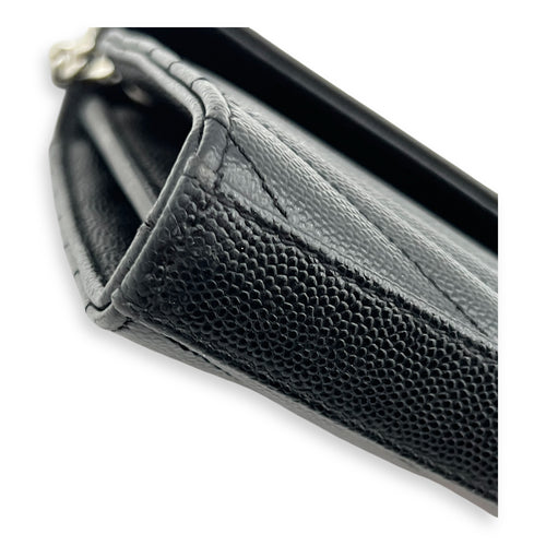 Saint Laurent Cassandre Wallet On Chain Black in Calfskin, Silver hardware_9