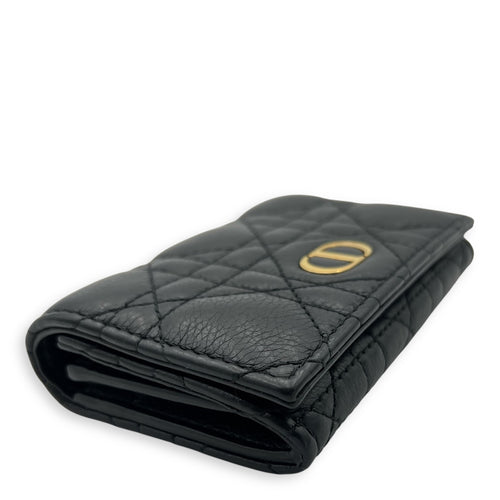 Dior Cannage Card Holder Black in Calfskin, Gold hardware_9