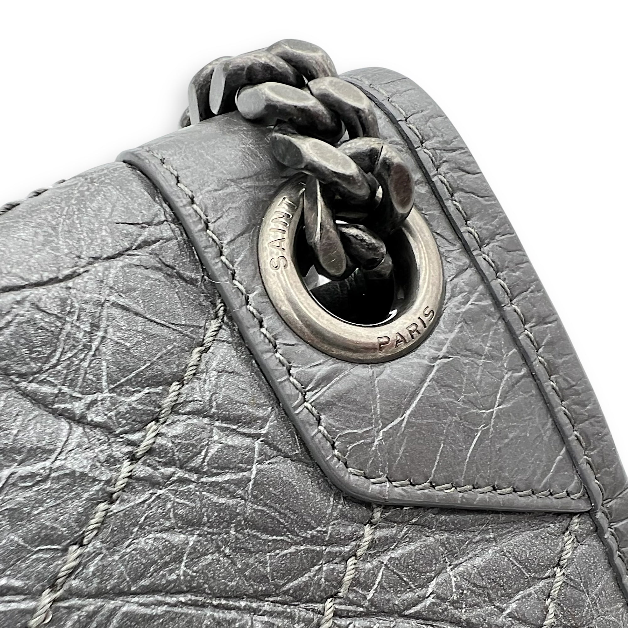 Saint Laurent Niki Shoulder Bag Grey in Calfskin, Ruthenium hardware_9