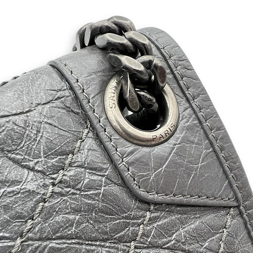 Saint Laurent Niki Shoulder Bag Grey in Calfskin, Ruthenium hardware_9