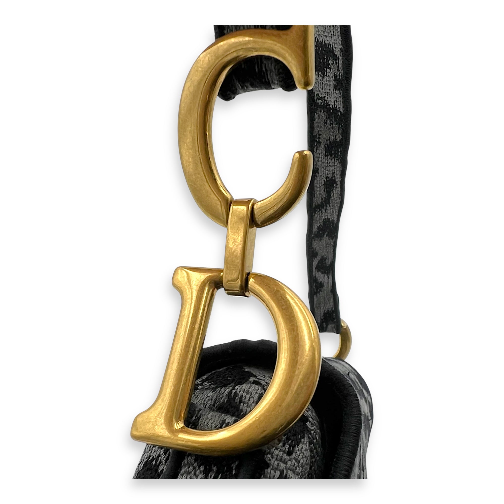 Dior Saddle Grey Shoulder Bag in Jacquard, Gold hardware_9