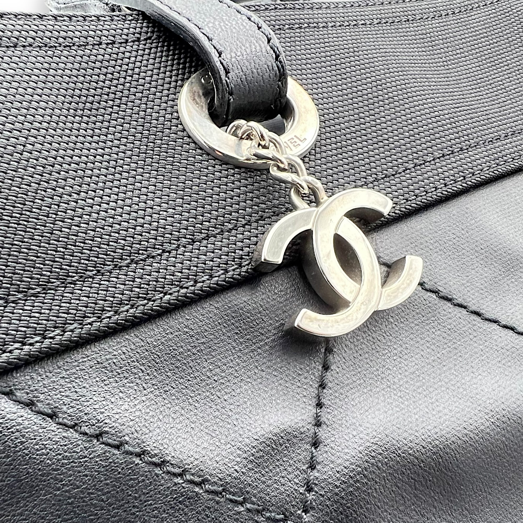 Chanel Paris Biarritz Tote Bag Black in Coated Canvas, Silver hardware_9