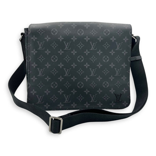 Louis Vuitton Logo Black Messenger in Monogram Coated Canvas, Silver hardware_7