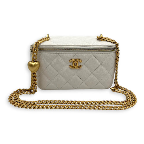Chanel Pearl Crush White Vanity Bag in Caviar Leather, Gold hardware_7