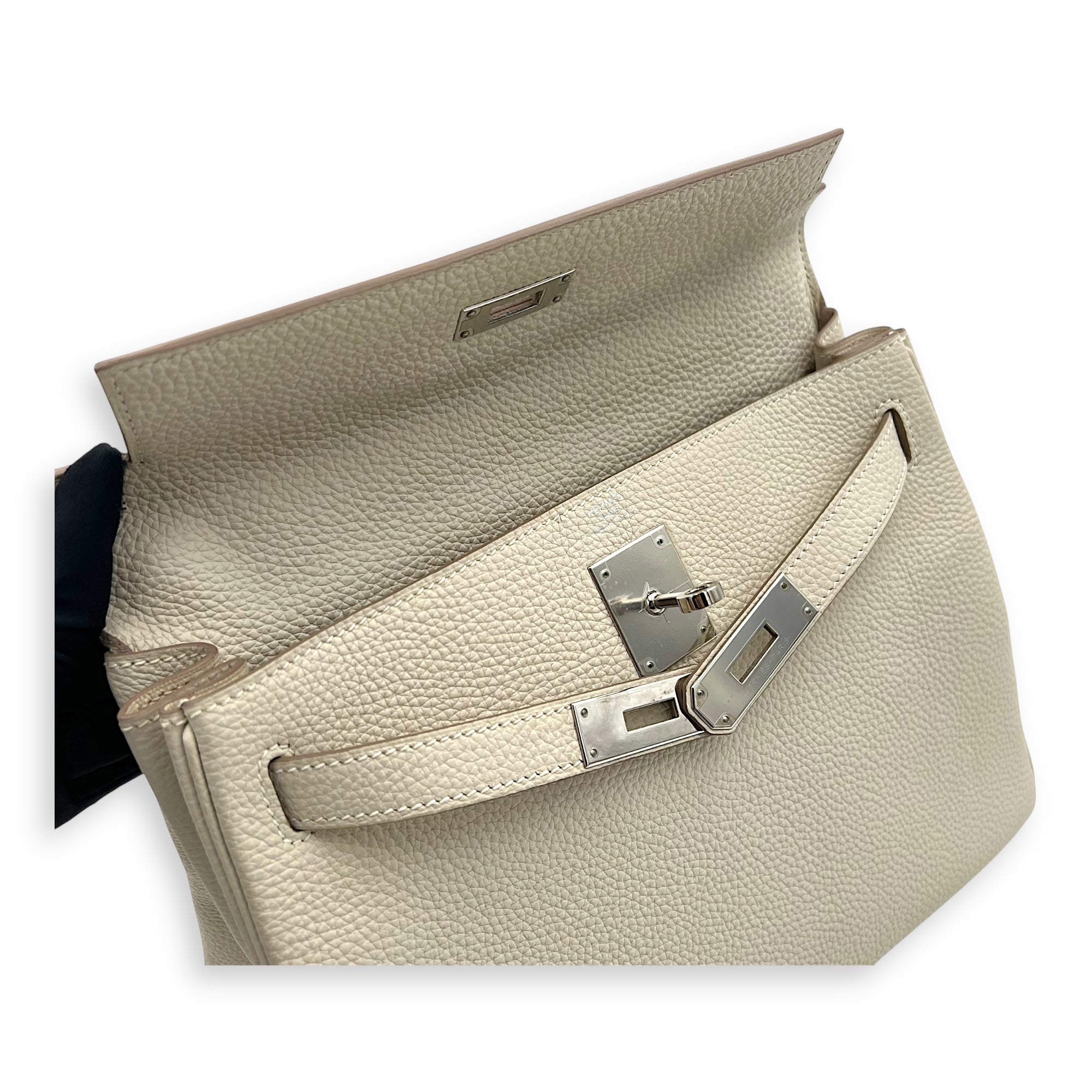 Hermès Kelly Craie/Black/Fauve/Rouge H in Togo, Palladium hardware_9