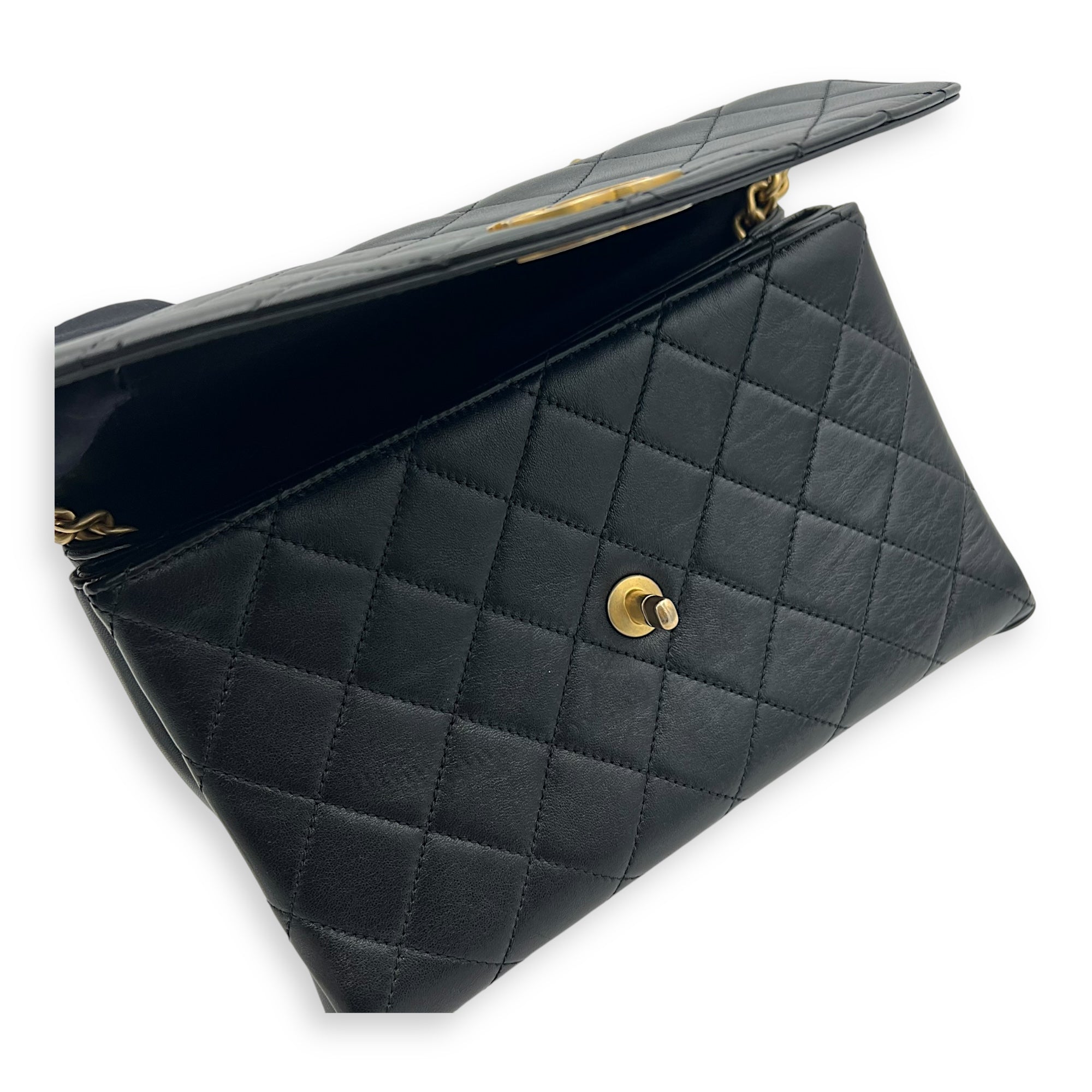 Chanel Trendy Spirit Black Top Handle Bag in Calfskin, Gold hardware_9