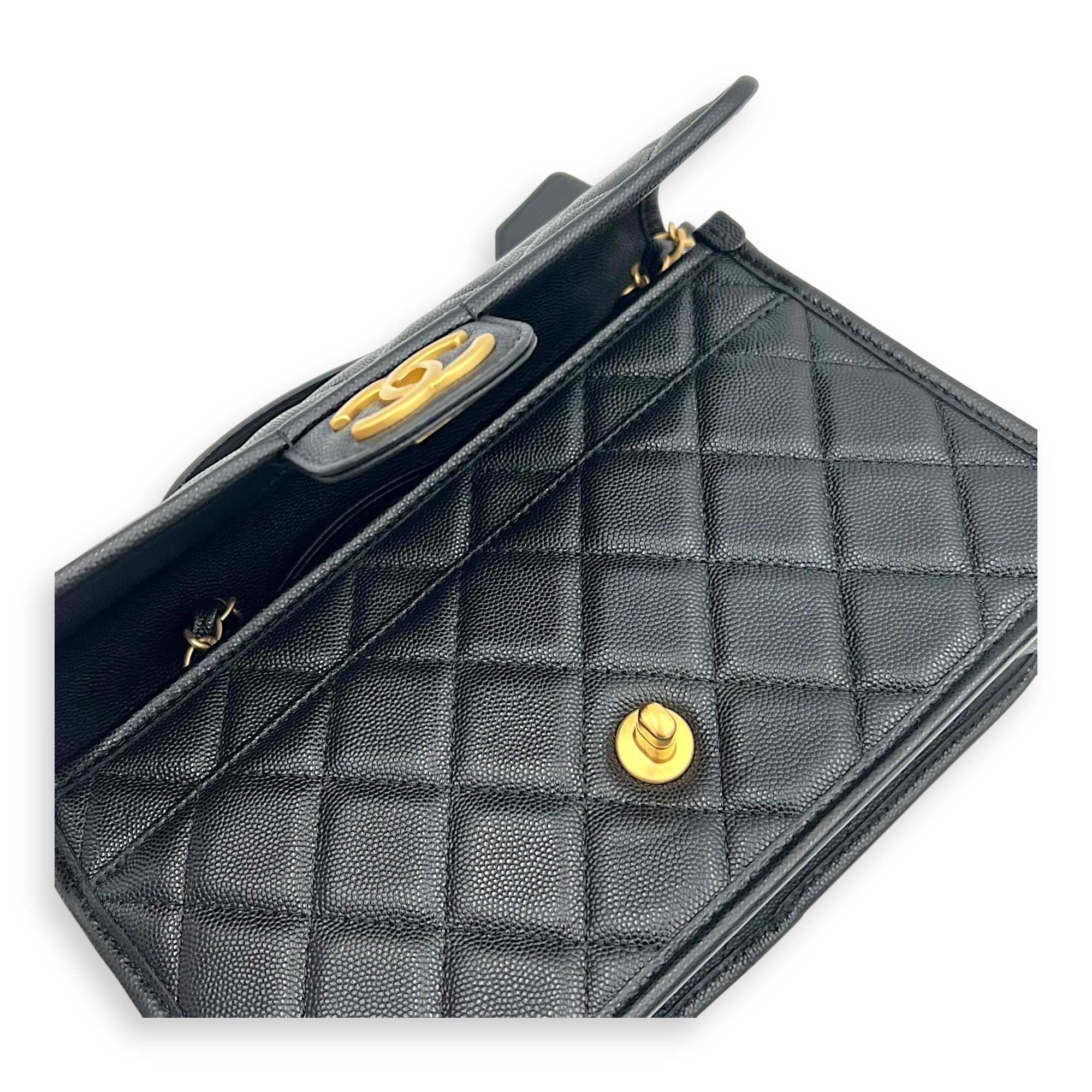Chanel CC Quilted Top Handle Bag Black in Calfskin, Gold hardware_9