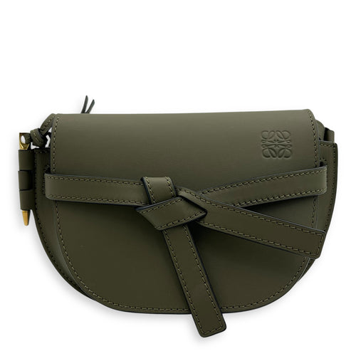 Loewe Gate Dual Mini Green Crossbody Bag in Calfskin, Gold hardware_1