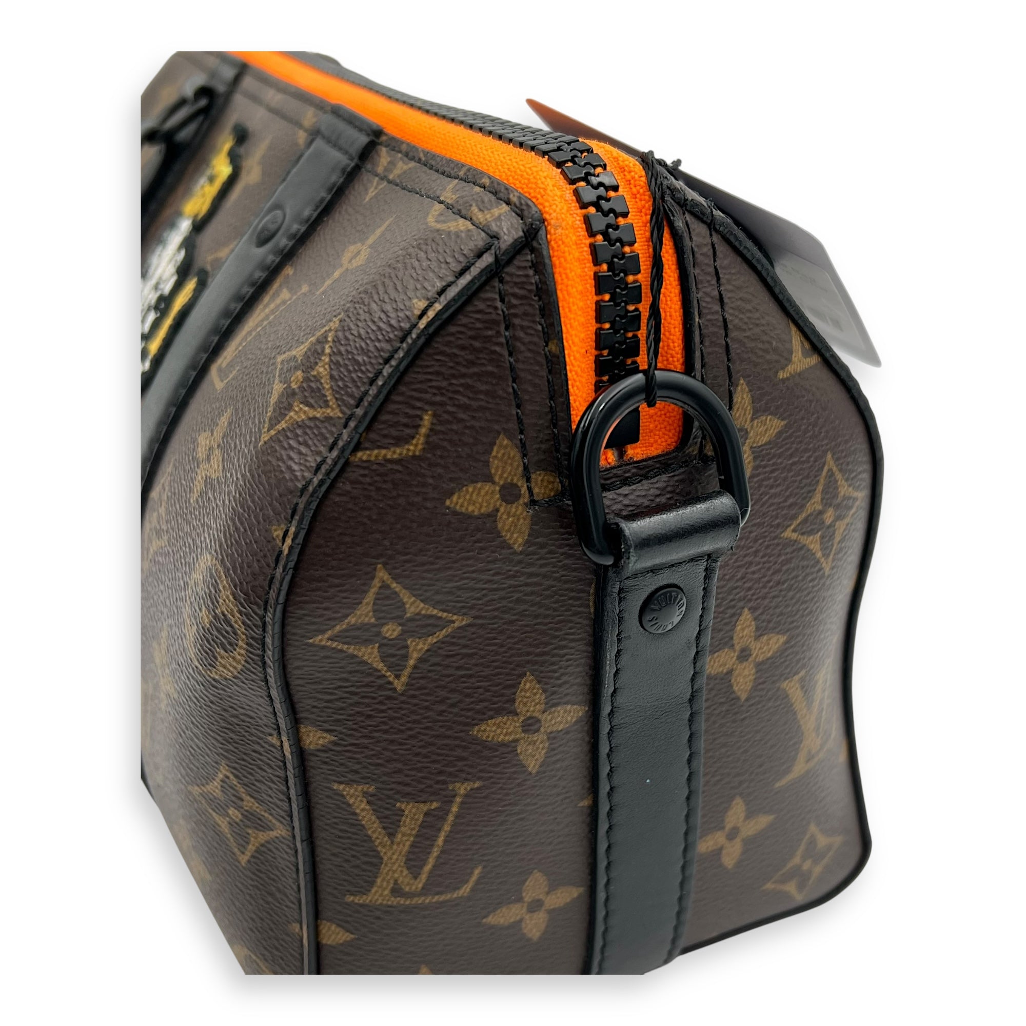 Louis Vuitton Keepall Virgil Abloh Top Handle Bag Brown in Monogram Coated Canvas, Gold hardware_10
