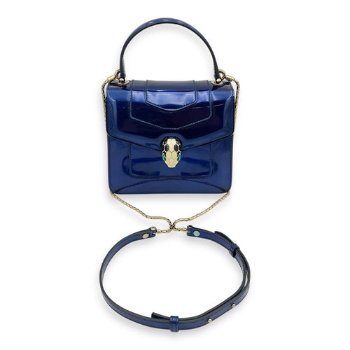 Bvlgari Serpenti Forever Top Handle Bag Blue in Patent Leather, Gold hardware_2