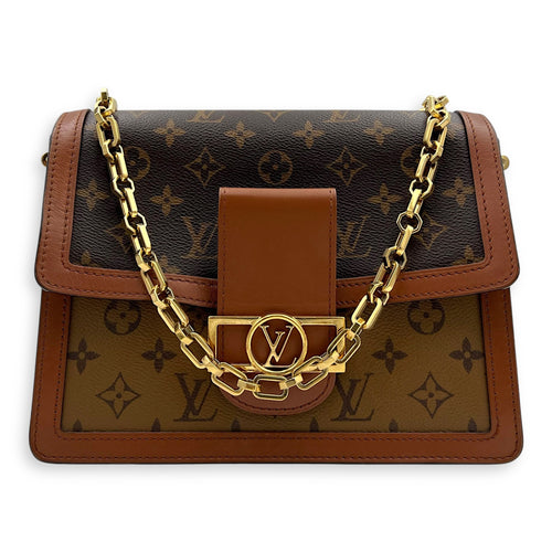 Louis Vuitton Dauphine MM Brown Shoulder Bag in Monogram Coated Canvas, Gold hardware_9