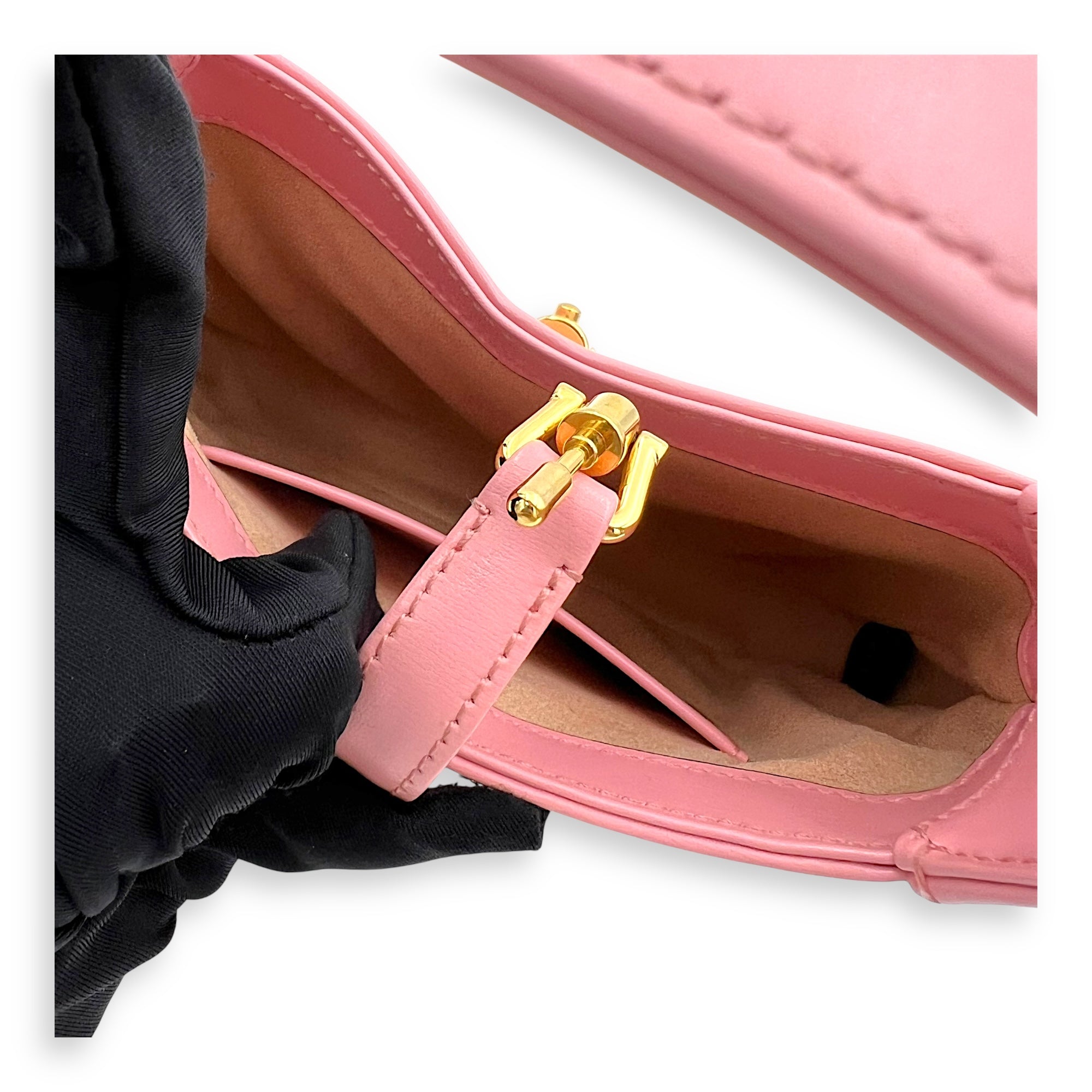 Gucci Jackie 1961 Crossbody Bag Mini Pink in Calfskin, Gold hardware_9