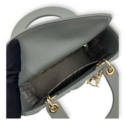 Dior Lady Dior Top Handle Bag Small Green in Lambskin, Gold hardware_9