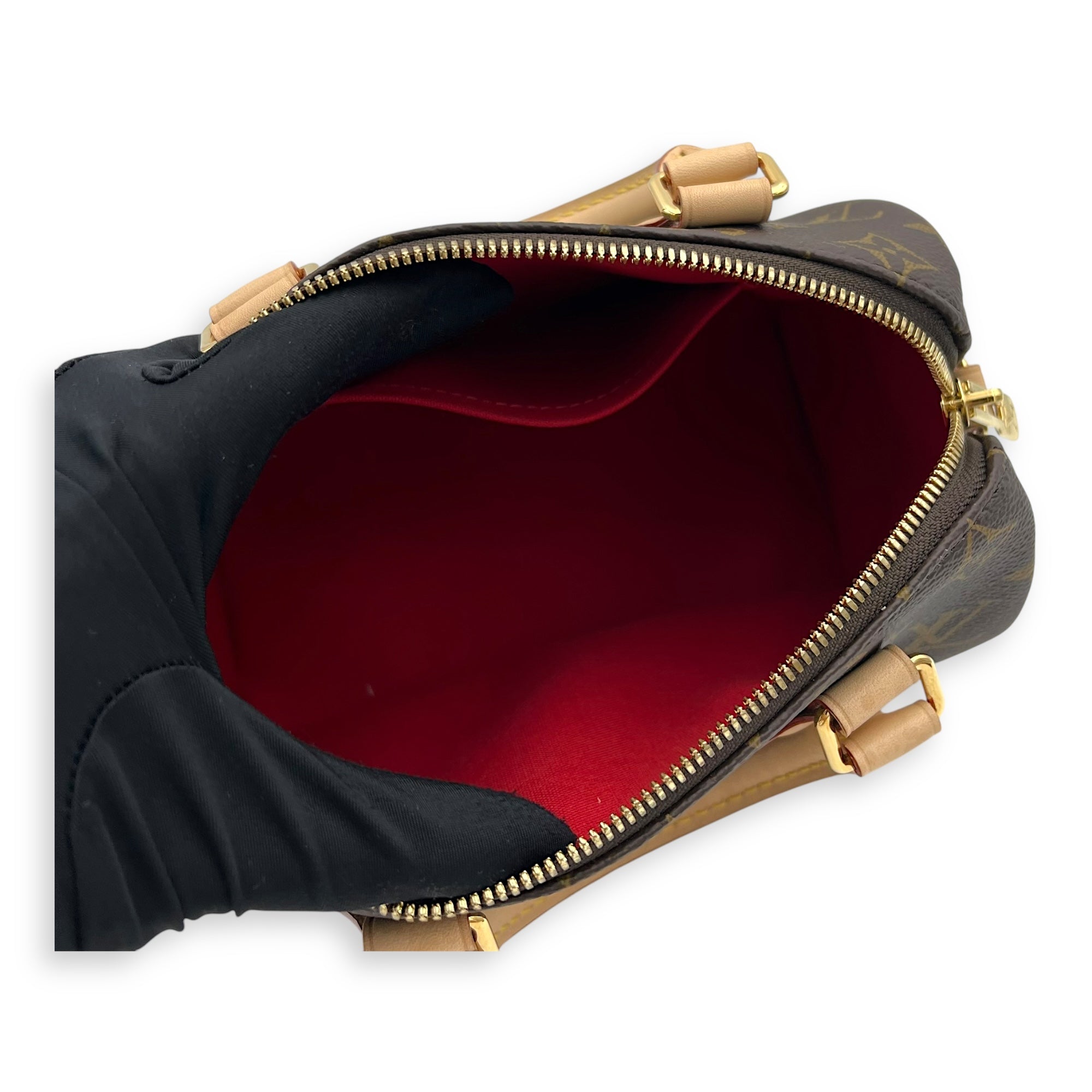 Louis Vuitton Speedy Bandouliere Top Handle Bag 20 Brown in Monogram Coated Canvas, Gold hardware_9
