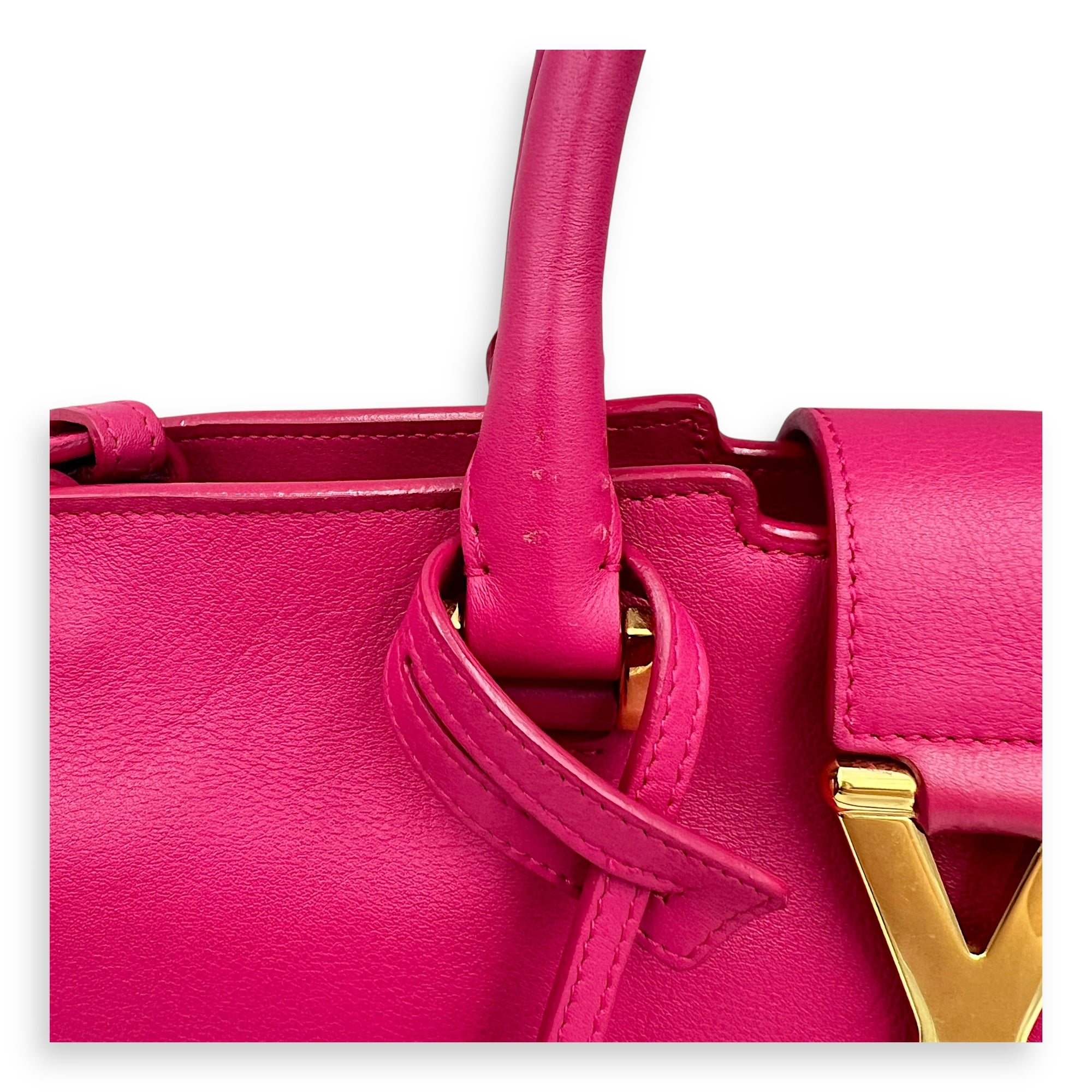 Saint Laurent Chyc Top Handle Bag Pink in Calfskin, Gold hardware_11