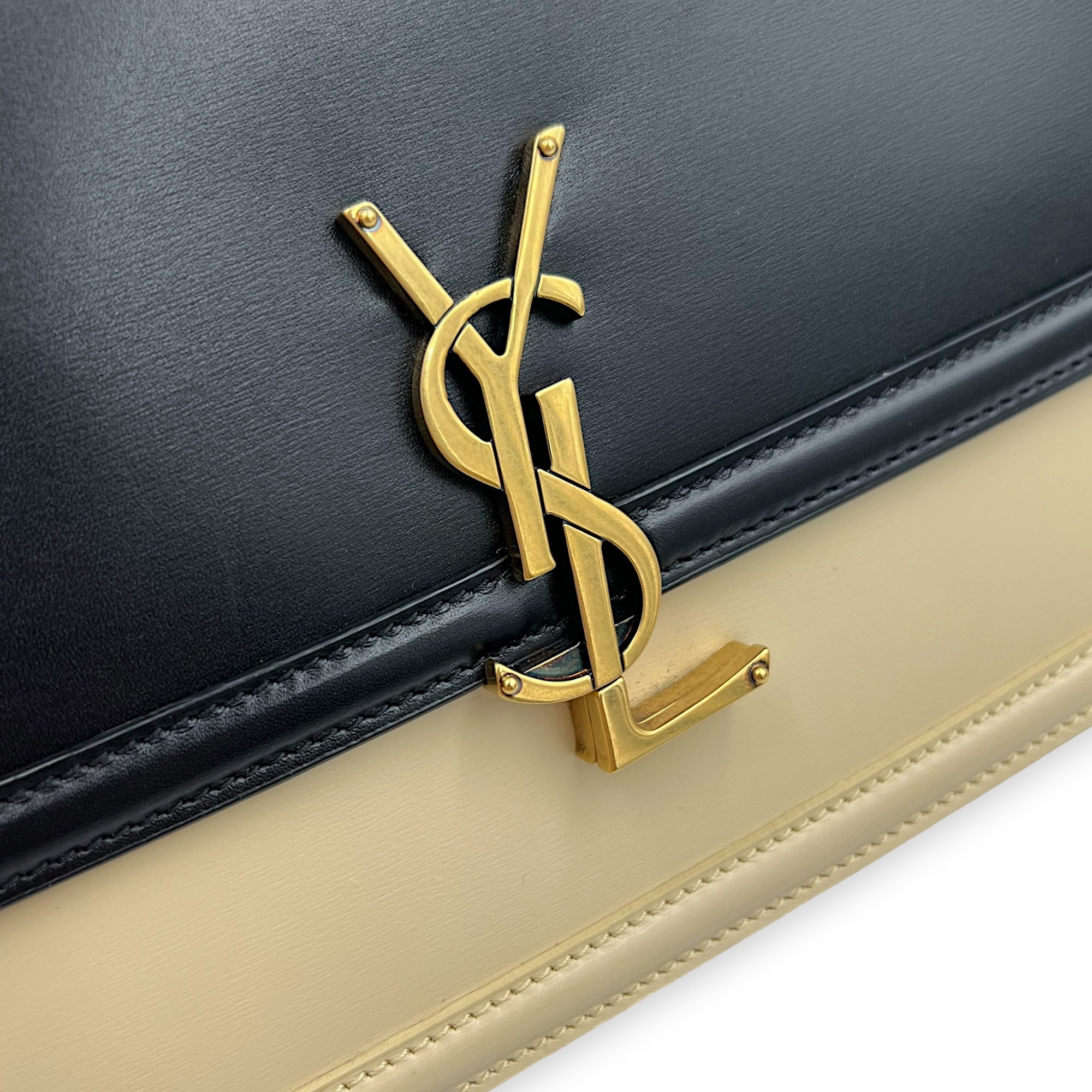 Saint Laurent Solferino Shoulder Bag Black & White in Calfskin, Gold hardware_9