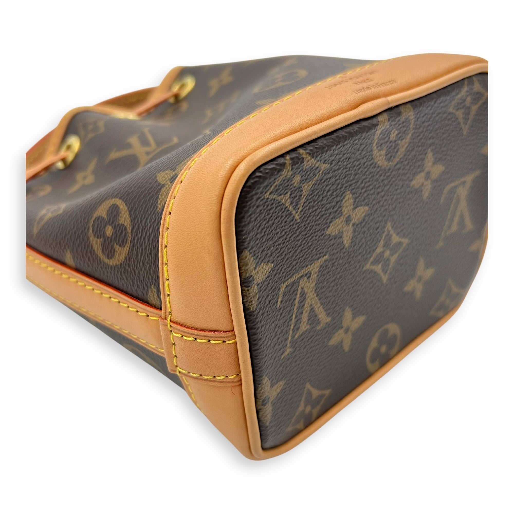 Louis Vuitton Noe Bucket Bag Nano Brown in Monogram Coated Canvas, Gold hardware_11