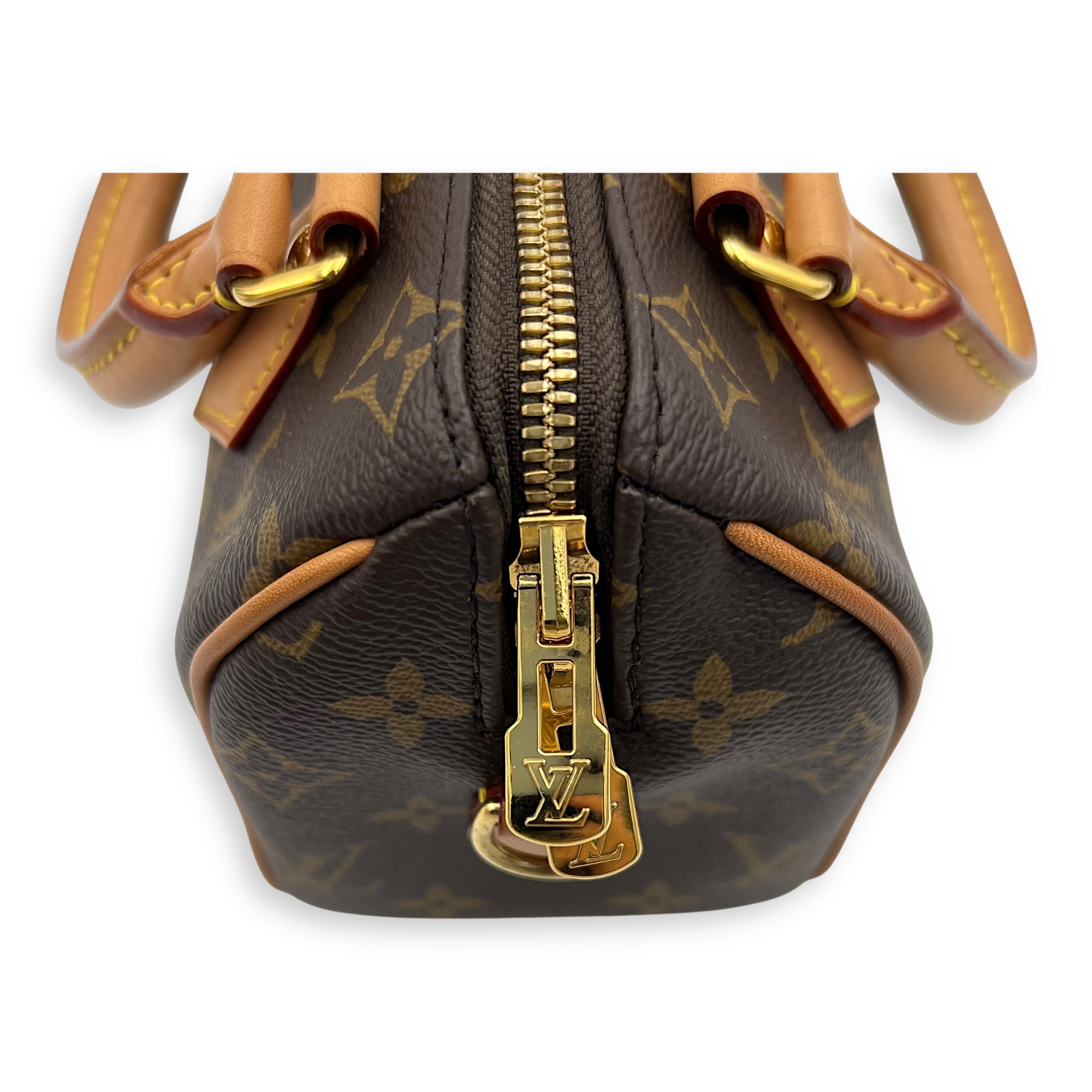 Louis Vuitton Speedy Bandouliere 20 Brown Top Handle Bag in Monogram Coated Canvas, Gold hardware_9