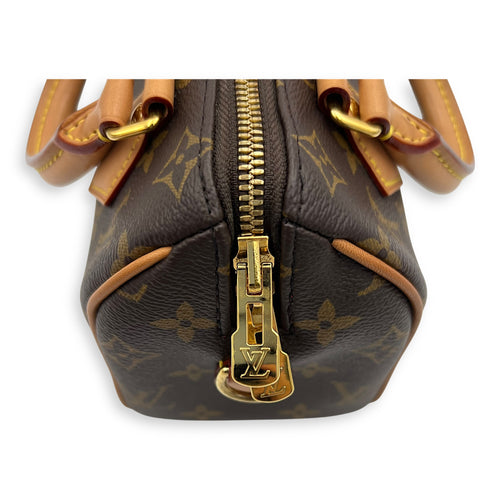 Louis Vuitton Speedy Bandouliere 20 Brown Top Handle Bag in Monogram Coated Canvas, Gold hardware_9