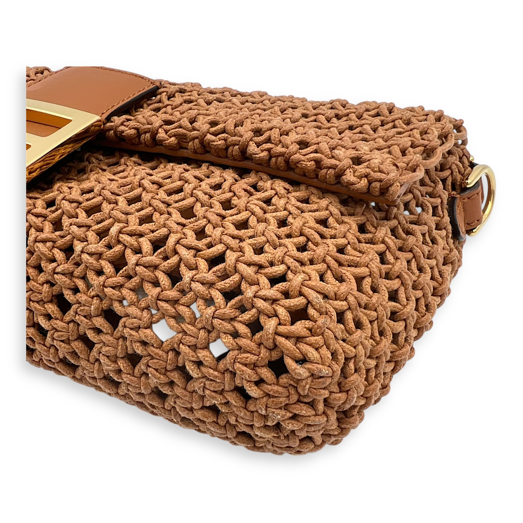 Fendi Baguette Shoulder Bag Brown in Braided leather, Gold hardware_9