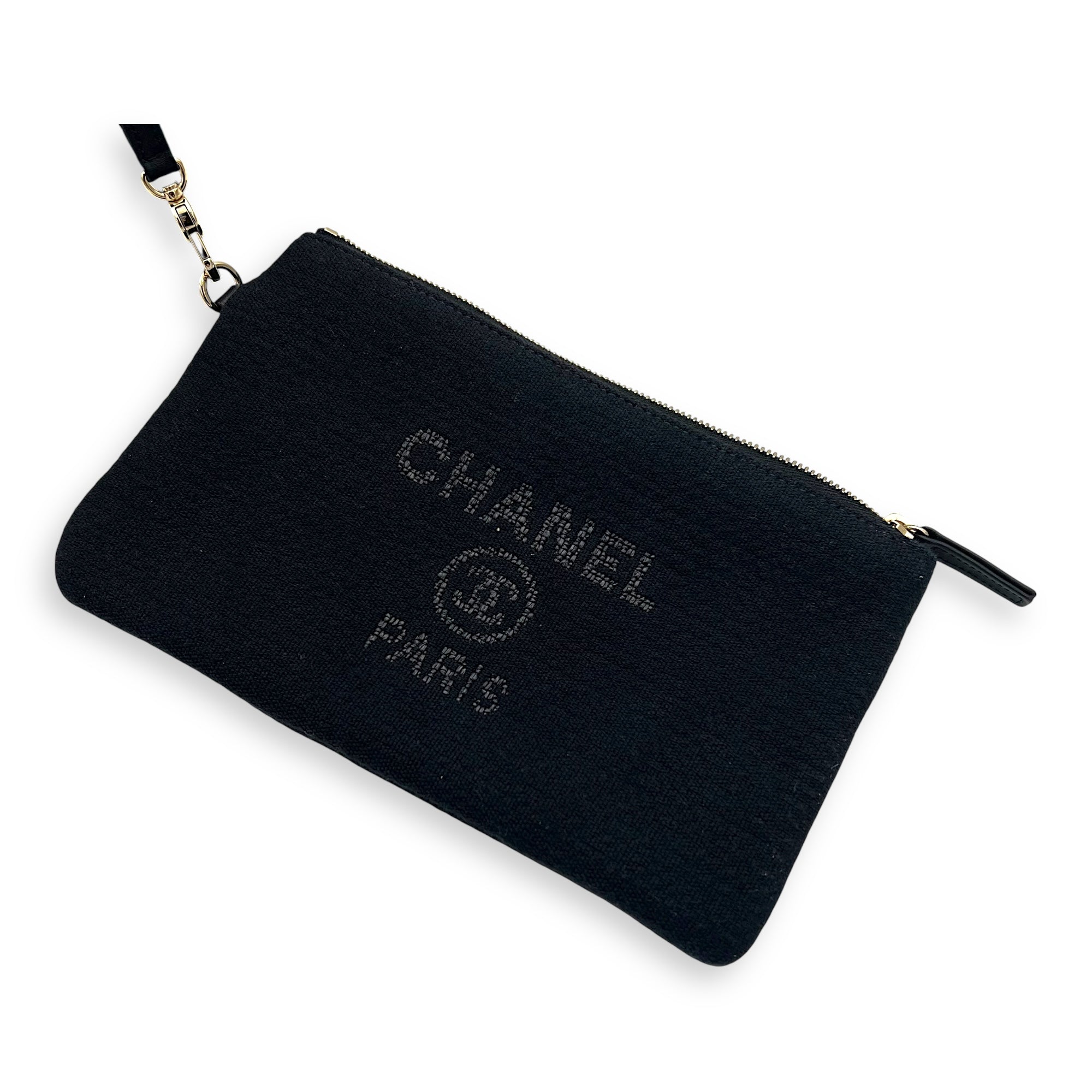 Chanel Deauville Tote Bag Black in Canvas, Gold hardware_7