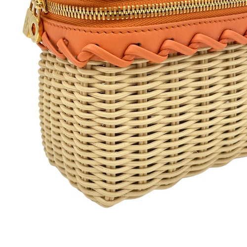 Extra Pocket L19 East Orange Crossbody Bag in leather wicker, Gold hardware