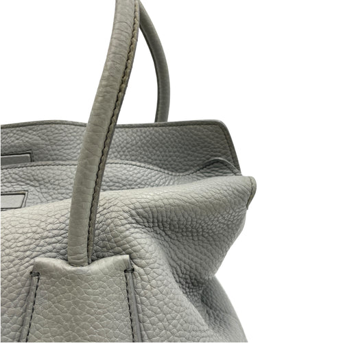 Grained M Grey Top Handle Bag in Calfskin, Gold hardware