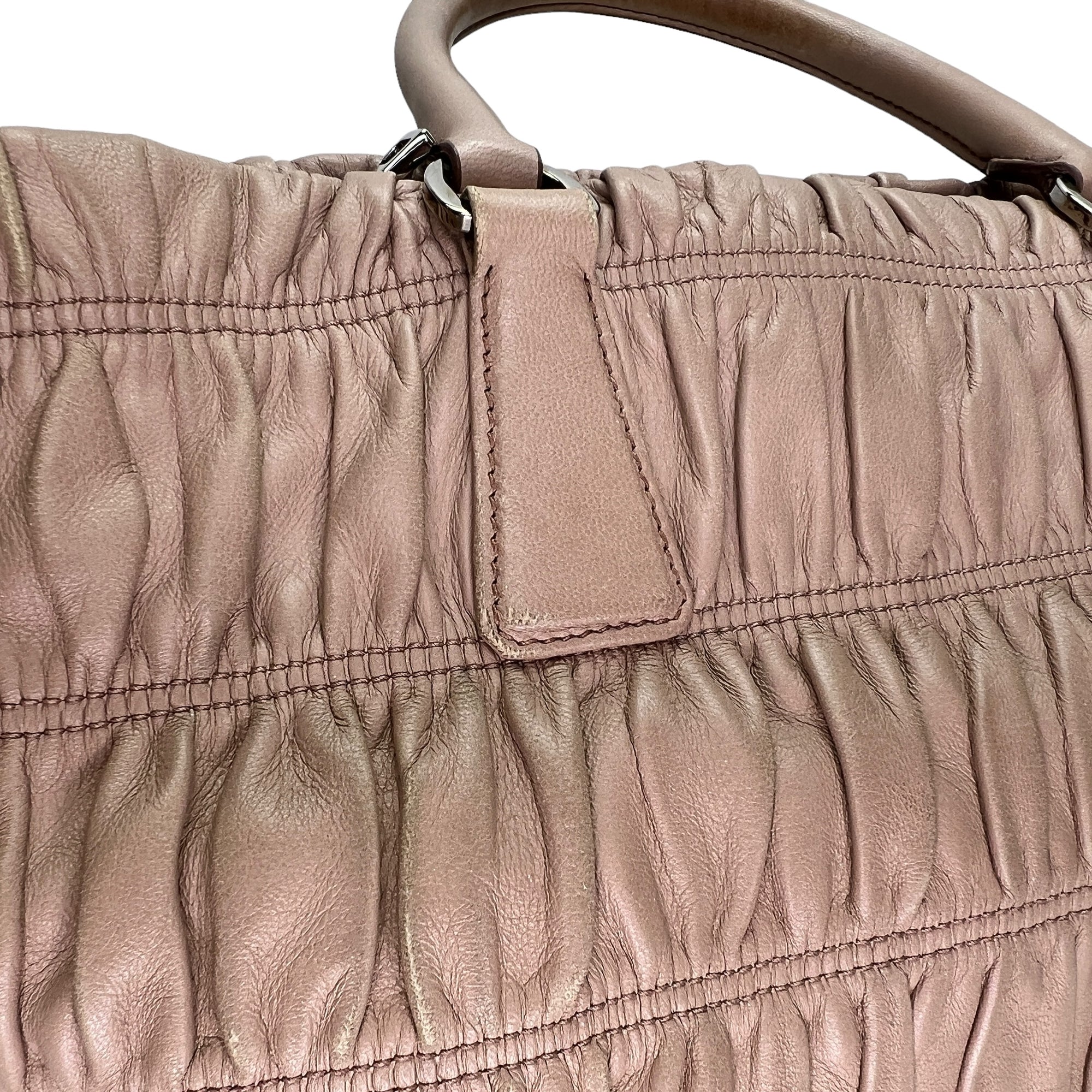 Gaufre Beige Top Handle Bag in Lambskin, Silver hardware