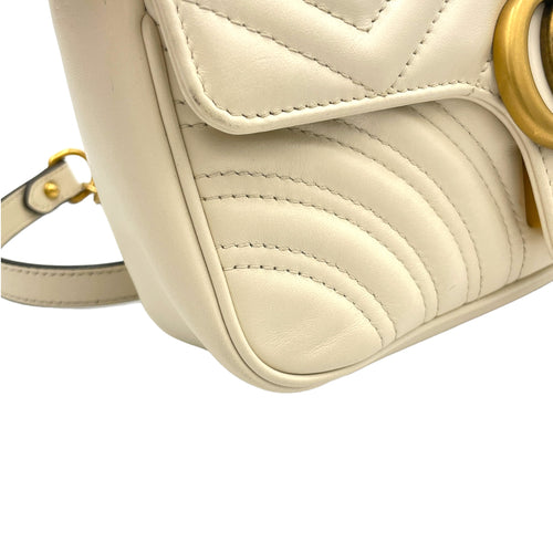 GG Marmont Mini White Shoulder Bag in Calfskin, Brushed Gold hardware