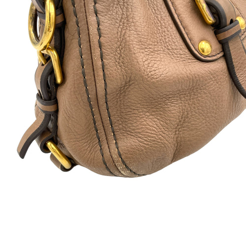 Logo Two way Brown Top Handle Bag in Deerskin, Gold hardware