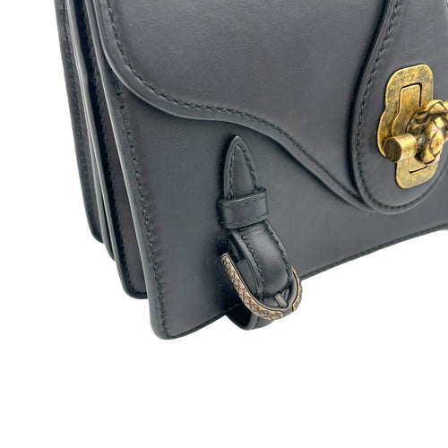 City Knot Black Shoulder Bag in Calfskin, Gold hardware