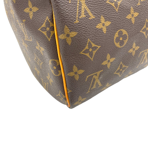 Speedy 30 Brown Top Handle Bag in Monogram Coated Canvas, Gold hardware