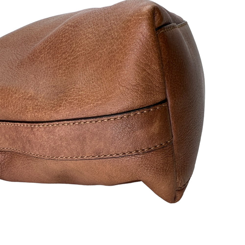 hobo Brown Shoulder Bag in Calfskin, Silver hardware