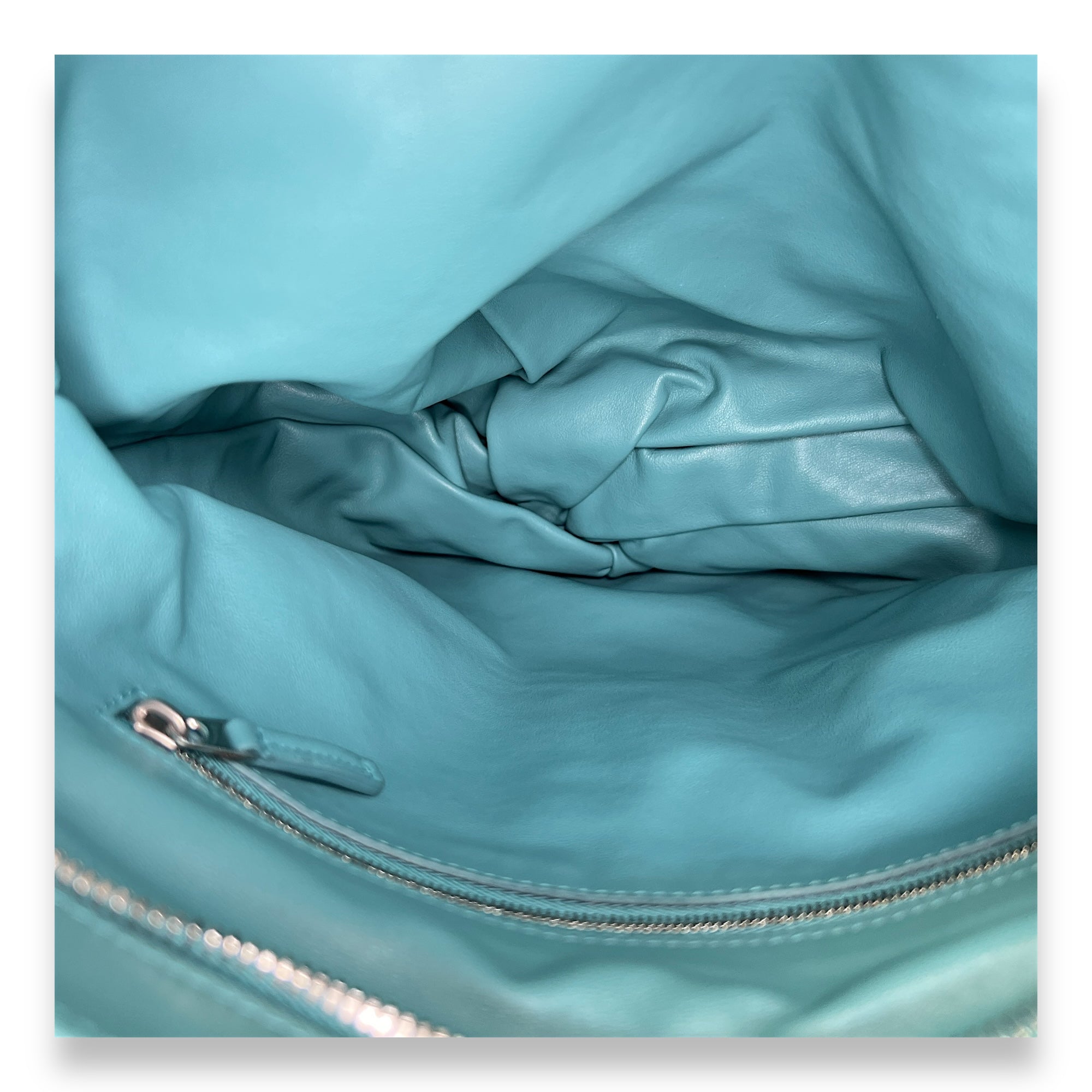 Twist Blue Top Handle Bag in Calfskin, Silver hardware