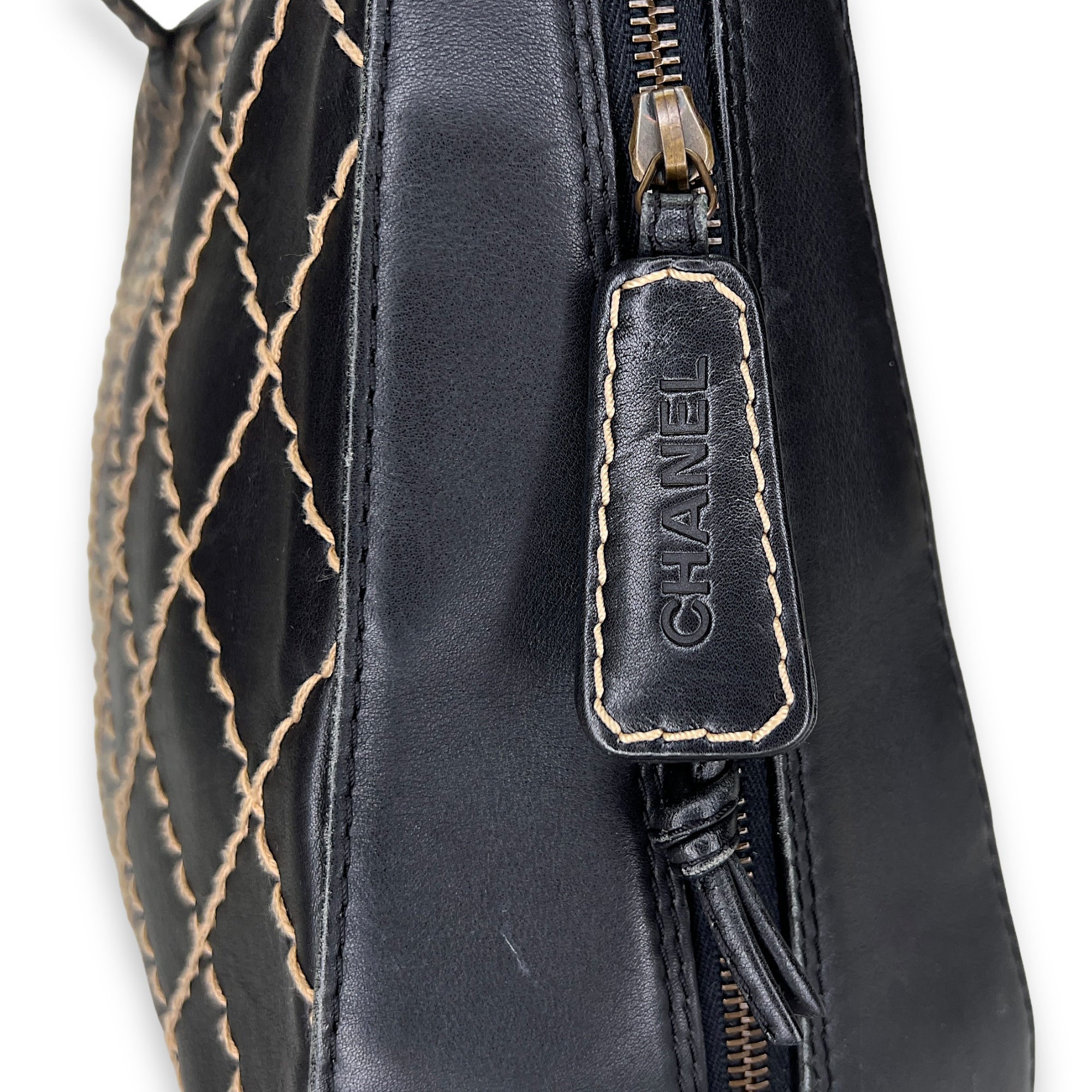 Wild Stitch Black Top Handle Bag in Calfskin, Ruthenium hardware