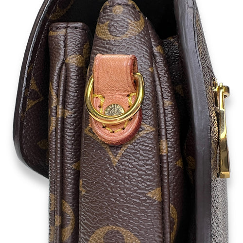 Metis Brown Crossbody Bag in Monogram Coated Canvas, Gold hardware