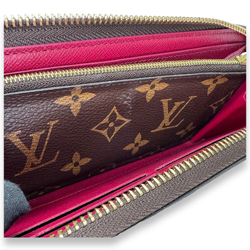 Clemence Long Brown Wallet in Monogram Coated Canvas, Gold hardware