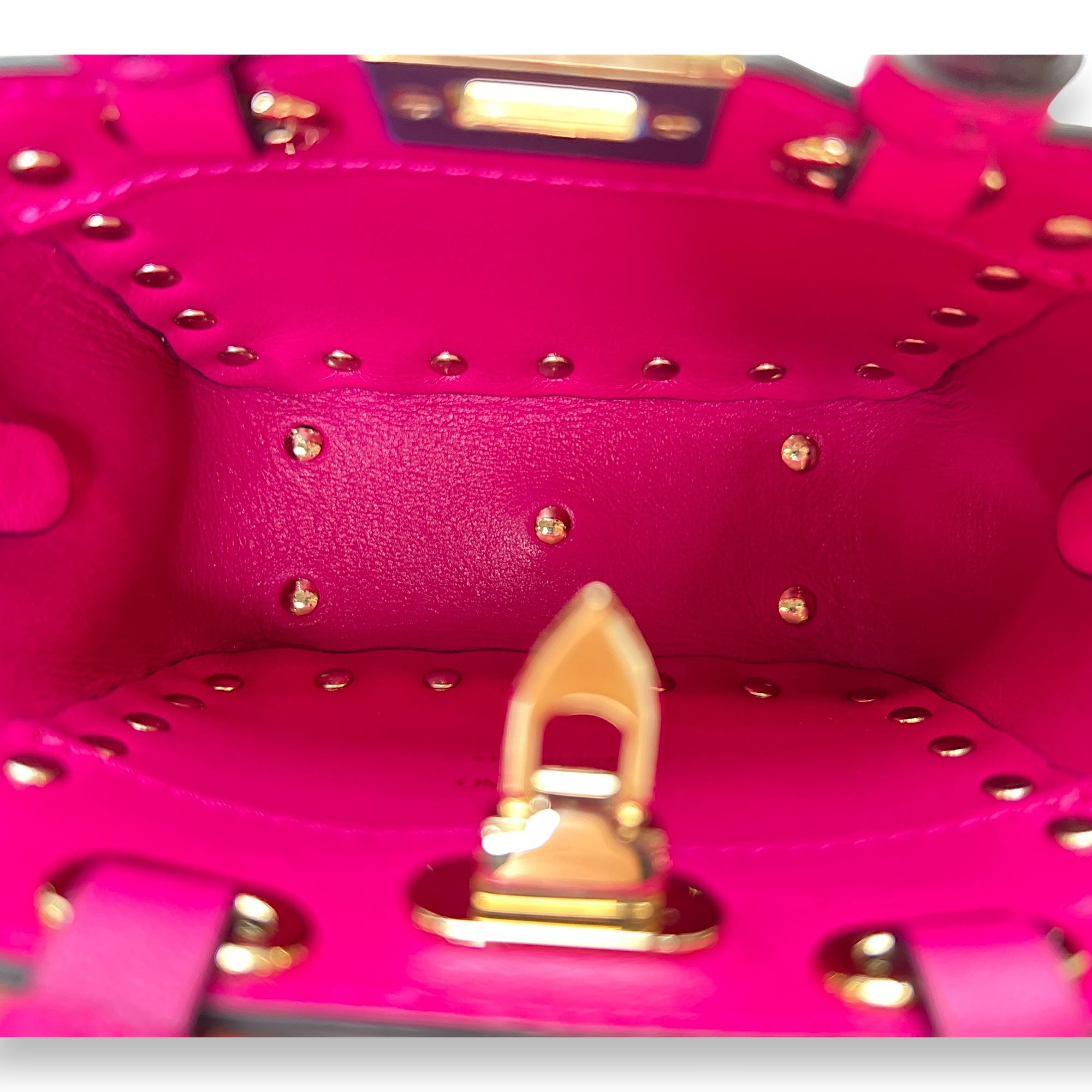 Rockstud Micro Pink Top Handle Bag in Calfskin, Gold hardware