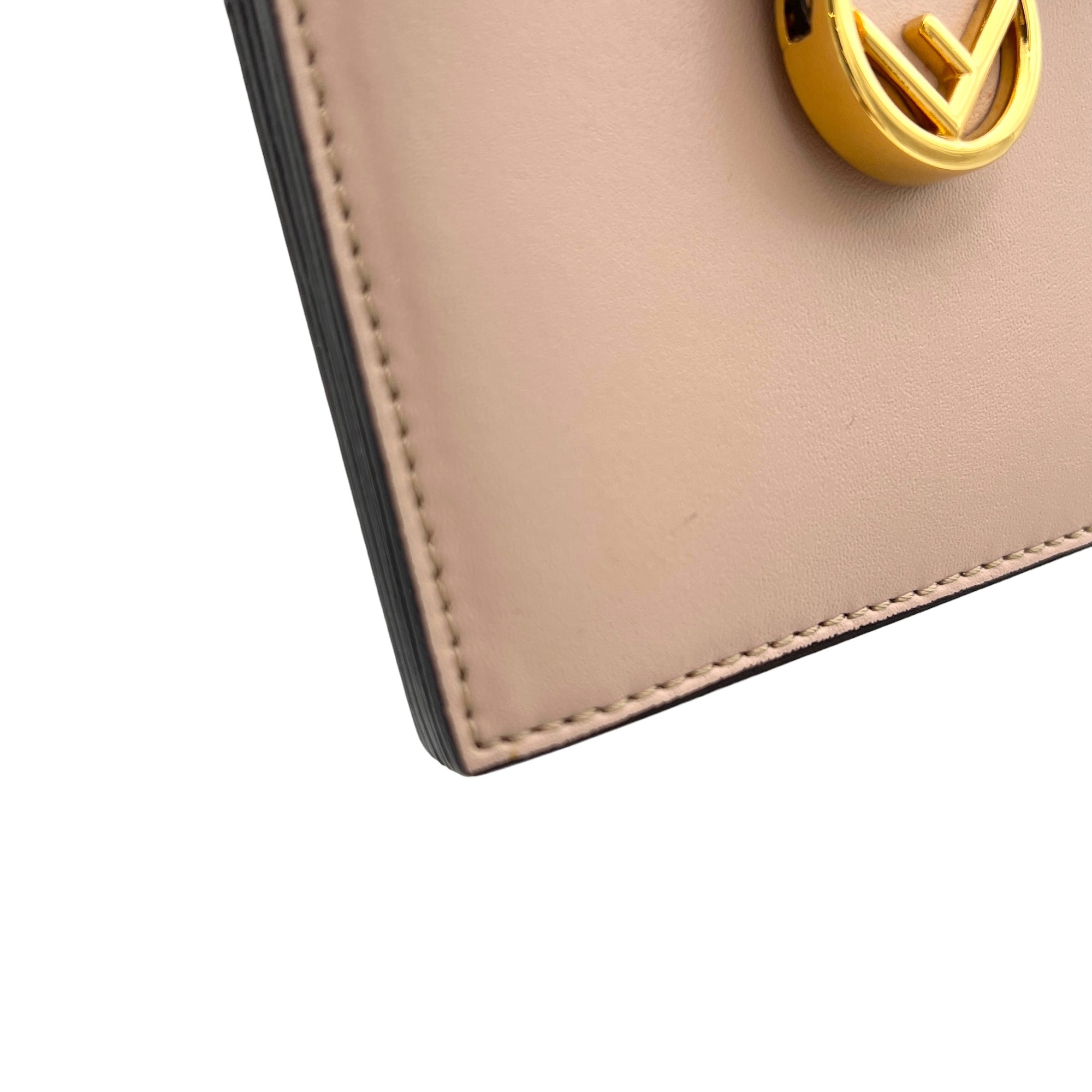 F Circle Pink Card Holder in Calfskin, Gold hardware